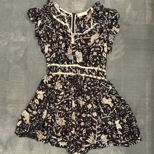 Ulla Johnson Black and Cream Floral Romper